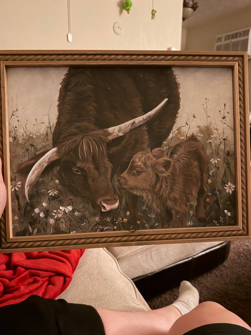 Framed Brown Highland Cow and Calf Wall Art